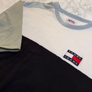 Tommy Jeans Colorblock Logo T Shirt Black White Blue Short Sleeve Size L